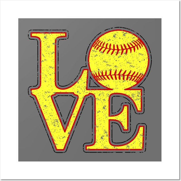 Vintage LOVE Girl's Softball Fastpitch Softball Lover Fast Pitch Wall Art by TeeCreations